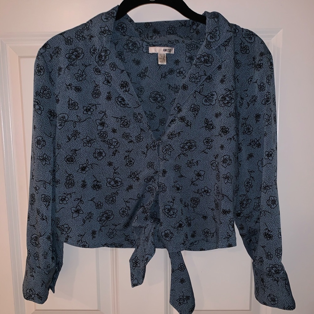Blue button down and tie crop top